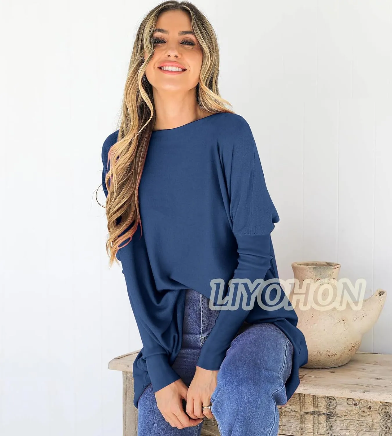 LIYOHON Oversized T Shirts for Women Tunic Tops to Wear with Leggings Long Sleeve Fall Sweaters Dressy Tops