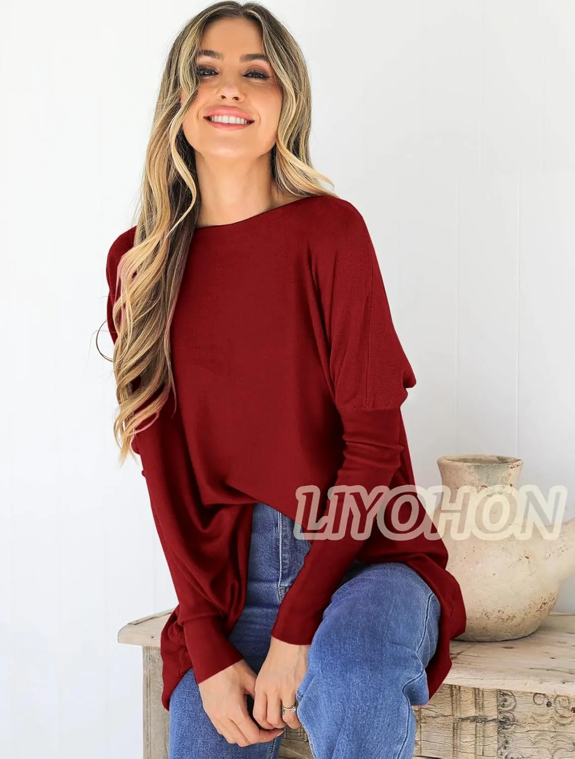 LIYOHON Oversized T Shirts for Women Tunic Tops to Wear with Leggings Long Sleeve Fall Sweaters Dressy Tops