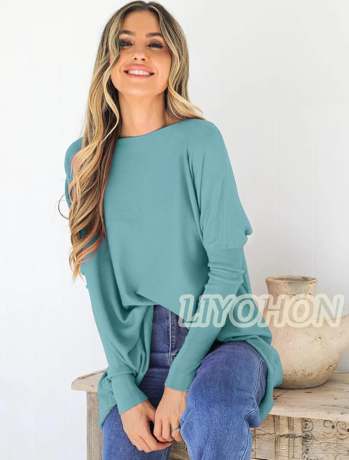 LIYOHON Oversized T Shirts for Women Tunic Tops to Wear with Leggings Long Sleeve Fall Sweaters Dressy Tops