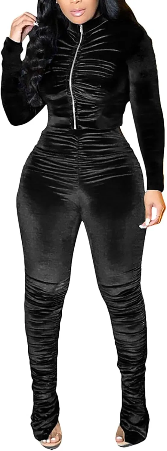 LKOUS Women Velvet Off Shoulder Jumpsuit Long Sleeve Bodycon Pants Suit One Piece Romper Party Clubwear with Belt