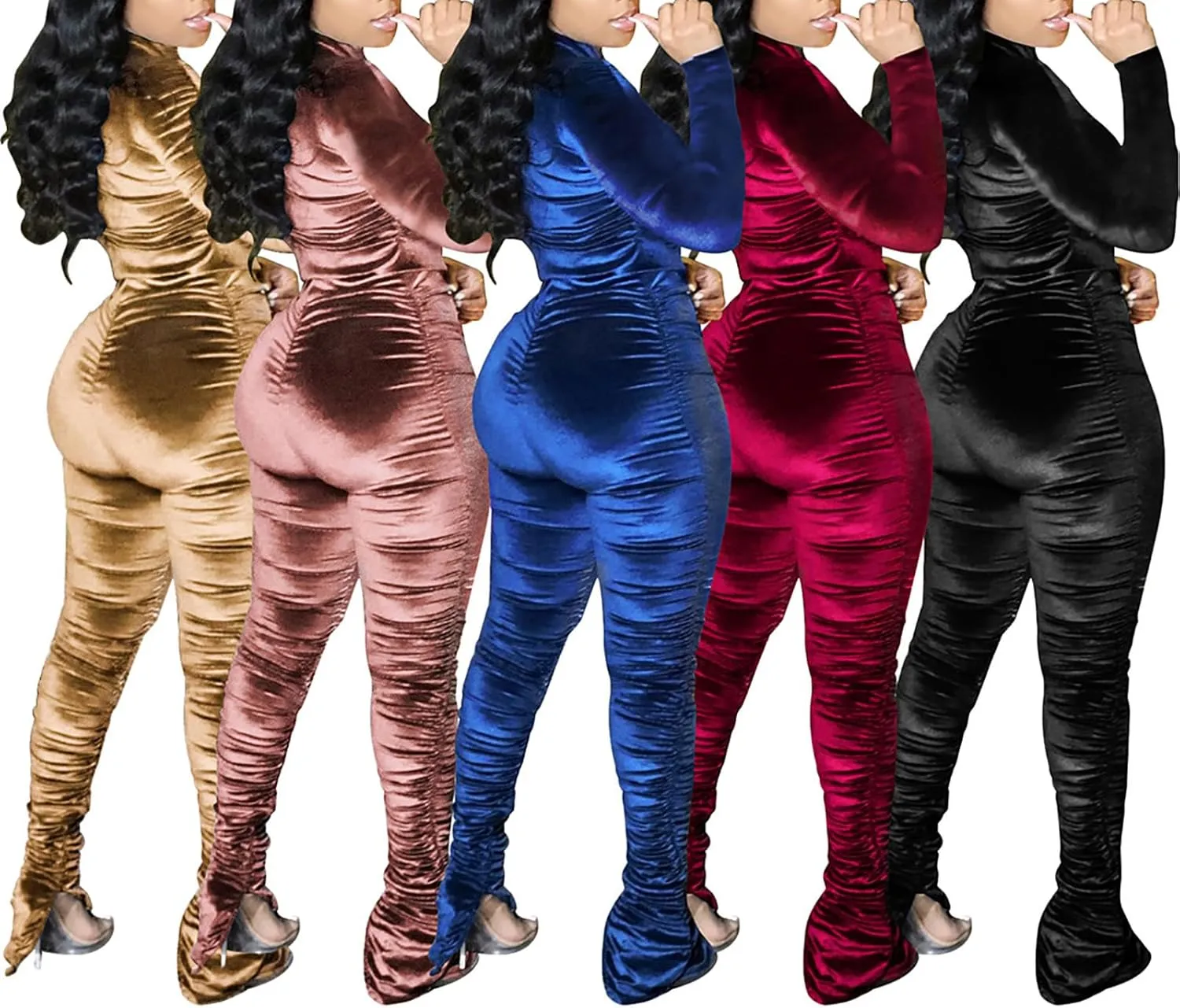 LKOUS Women Velvet Off Shoulder Jumpsuit Long Sleeve Bodycon Pants Suit One Piece Romper Party Clubwear with Belt