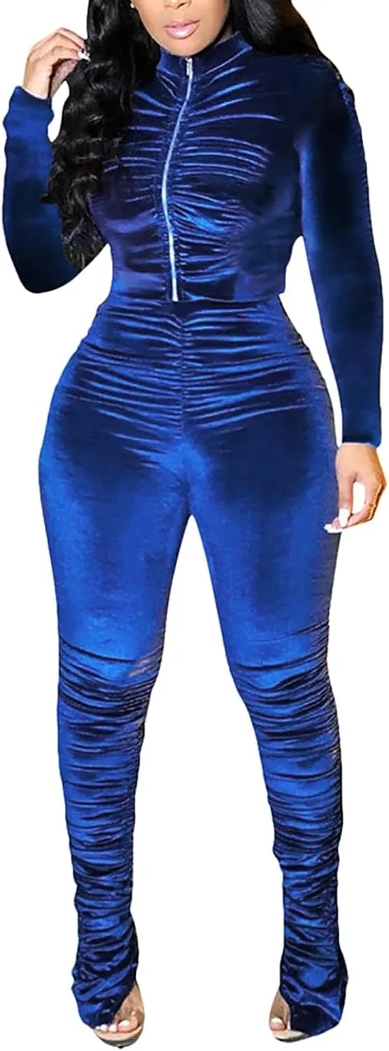 LKOUS Women Velvet Off Shoulder Jumpsuit Long Sleeve Bodycon Pants Suit One Piece Romper Party Clubwear with Belt