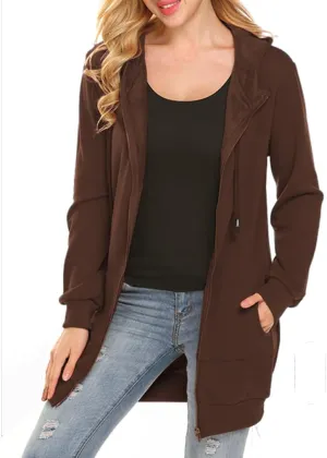 Locryz Women's Casual Pockets Zip Up Hoodies Fleece Tunic Sweatshirt Long Hoodie Jacket Coat