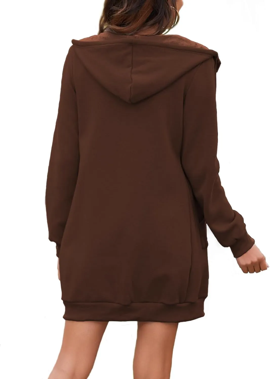 Locryz Women's Casual Pockets Zip Up Hoodies Fleece Tunic Sweatshirt Long Hoodie Jacket Coat
