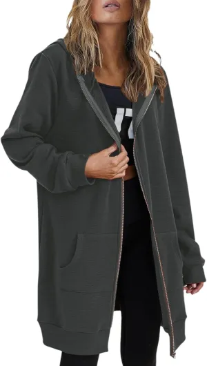 Long Hoodies for Women Zip Up Cotton Plus Size Oversized Hoodie Teen Girls Fleece Fall Sweat Jacket
