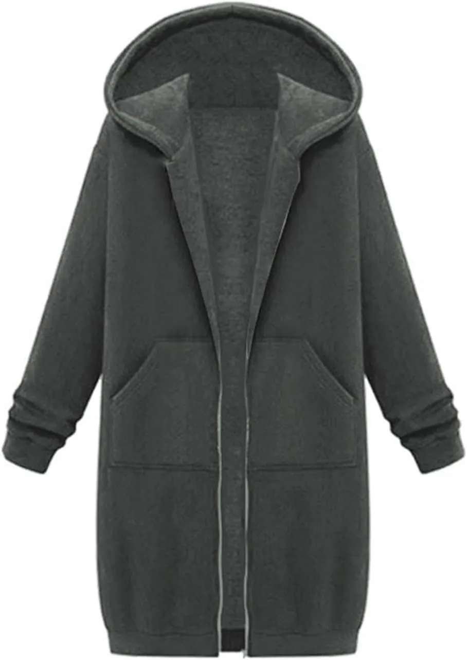 Long Hoodies for Women Zip Up Cotton Plus Size Oversized Hoodie Teen Girls Fleece Fall Sweat Jacket