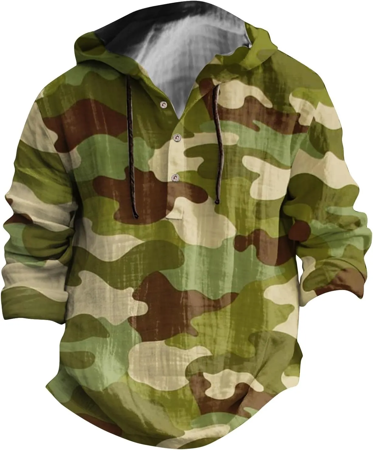 Long Sleeve Beach Hippie Tops with Hat Men's Casual Fashion Loose Trend Camouflage Long Sleeve Shirts