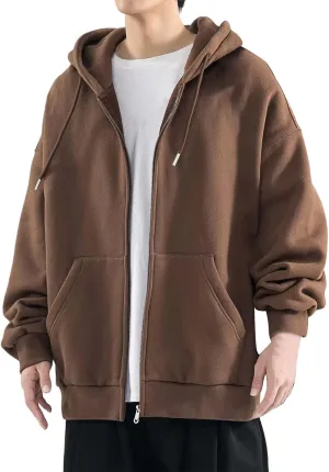 Long Sleeve Hooded Sweatshirt Pockets Mens Simple Casual Loose Hoodless Oversize Zipper Solid Stand Collar Hoodless