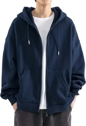 Long Sleeve Hooded Sweatshirt Pockets Mens Simple Casual Loose Hoodless Oversize Zipper Solid Stand Collar Hoodless