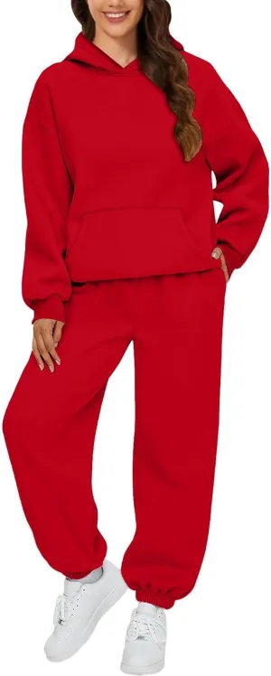 Lounge Sets for Women Solid Color Long Sleeved Hoodie Casual Sweatpants with Pockets 2 Piece Fall Outfits