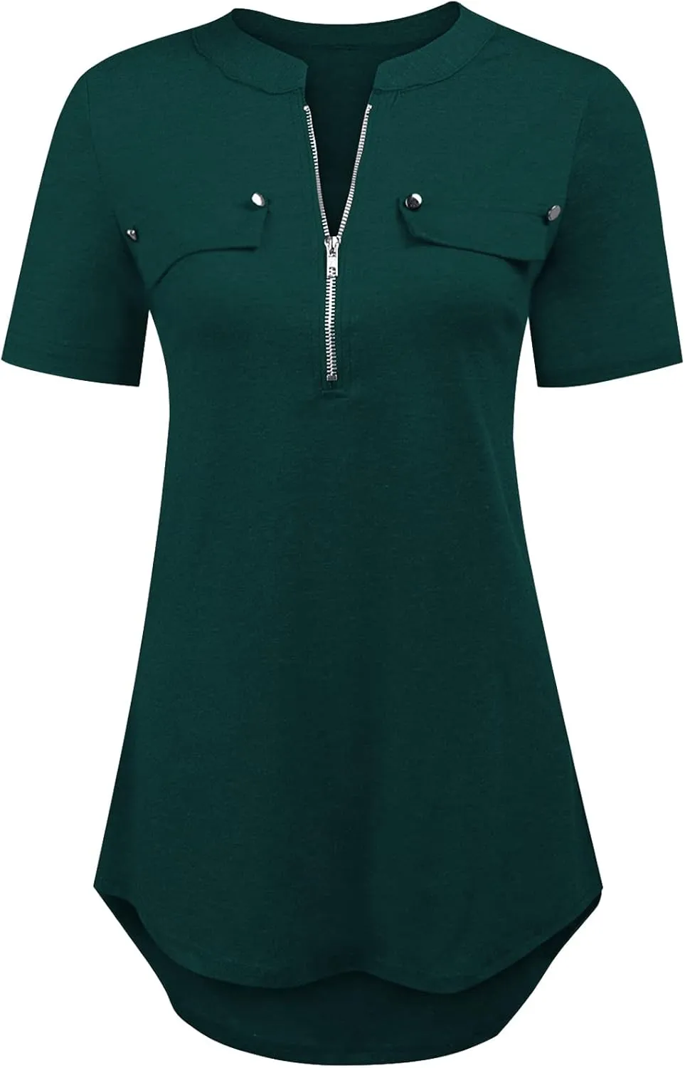 LuckyMore Women's Short Sleeve Zip Flowy Tunic Tops Business Casual Work Office Blouses Shirts (M-3XL)