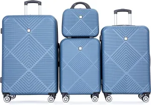 Luggage 4 Piece Set, Hardshell ABS Suitcase Set with Double Spinner Wheels, Lightweight Durable Large Luggage set, Carry On and Checked Travel Luggage, Blue