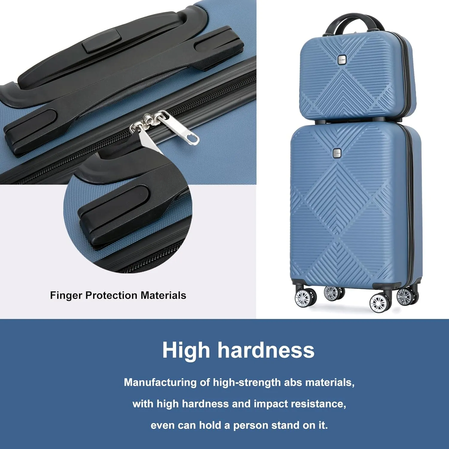 Luggage 4 Piece Set, Hardshell ABS Suitcase Set with Double Spinner Wheels, Lightweight Durable Large Luggage set, Carry On and Checked Travel Luggage, Blue