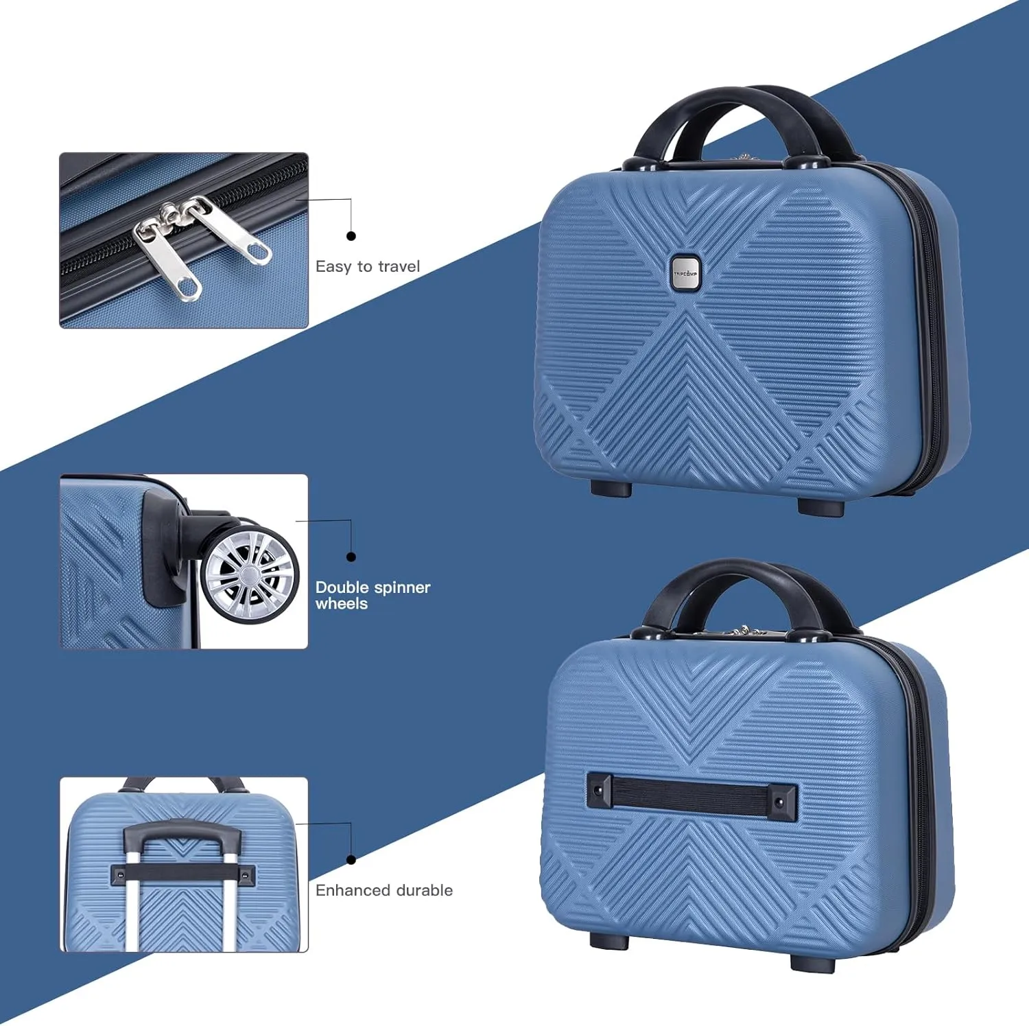 Luggage 4 Piece Set, Hardshell ABS Suitcase Set with Double Spinner Wheels, Lightweight Durable Large Luggage set, Carry On and Checked Travel Luggage, Blue