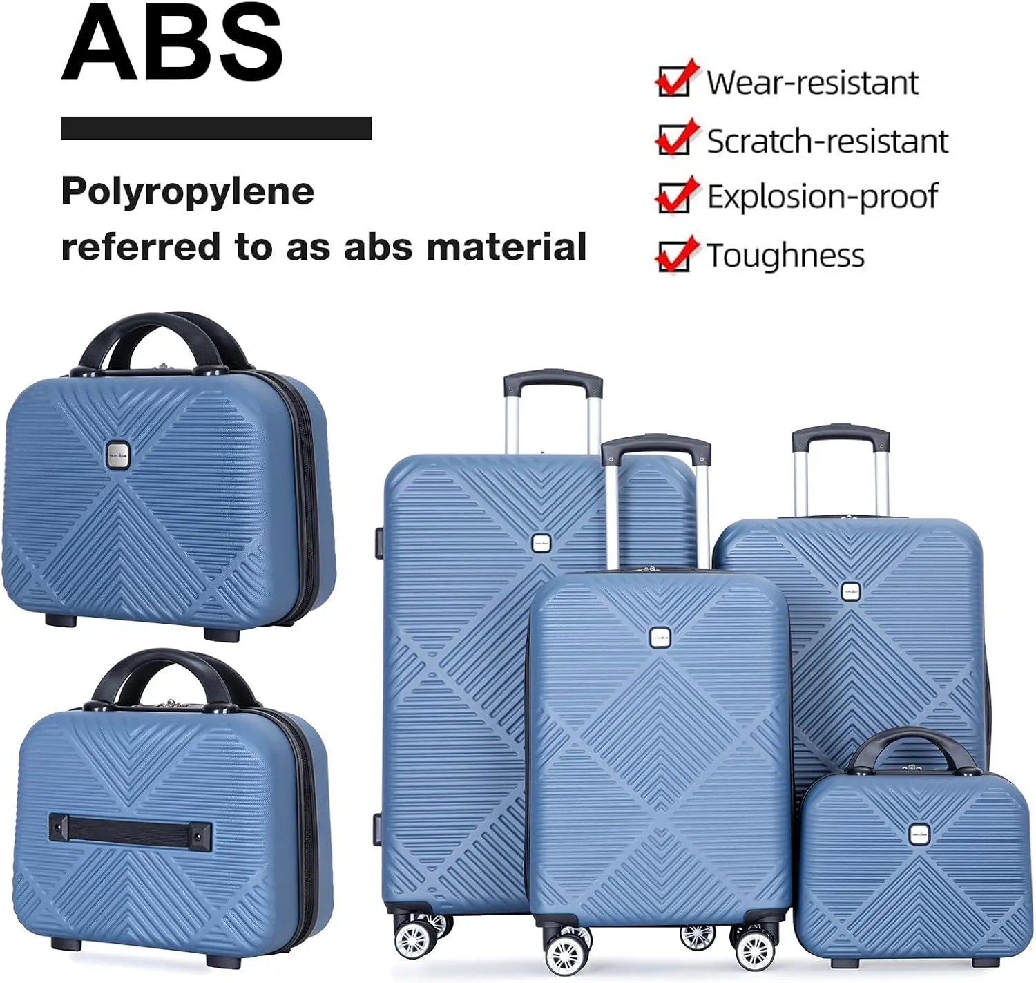 Luggage 4 Piece Set, Hardshell ABS Suitcase Set with Double Spinner Wheels, Lightweight Durable Large Luggage set, Carry On and Checked Travel Luggage, Blue