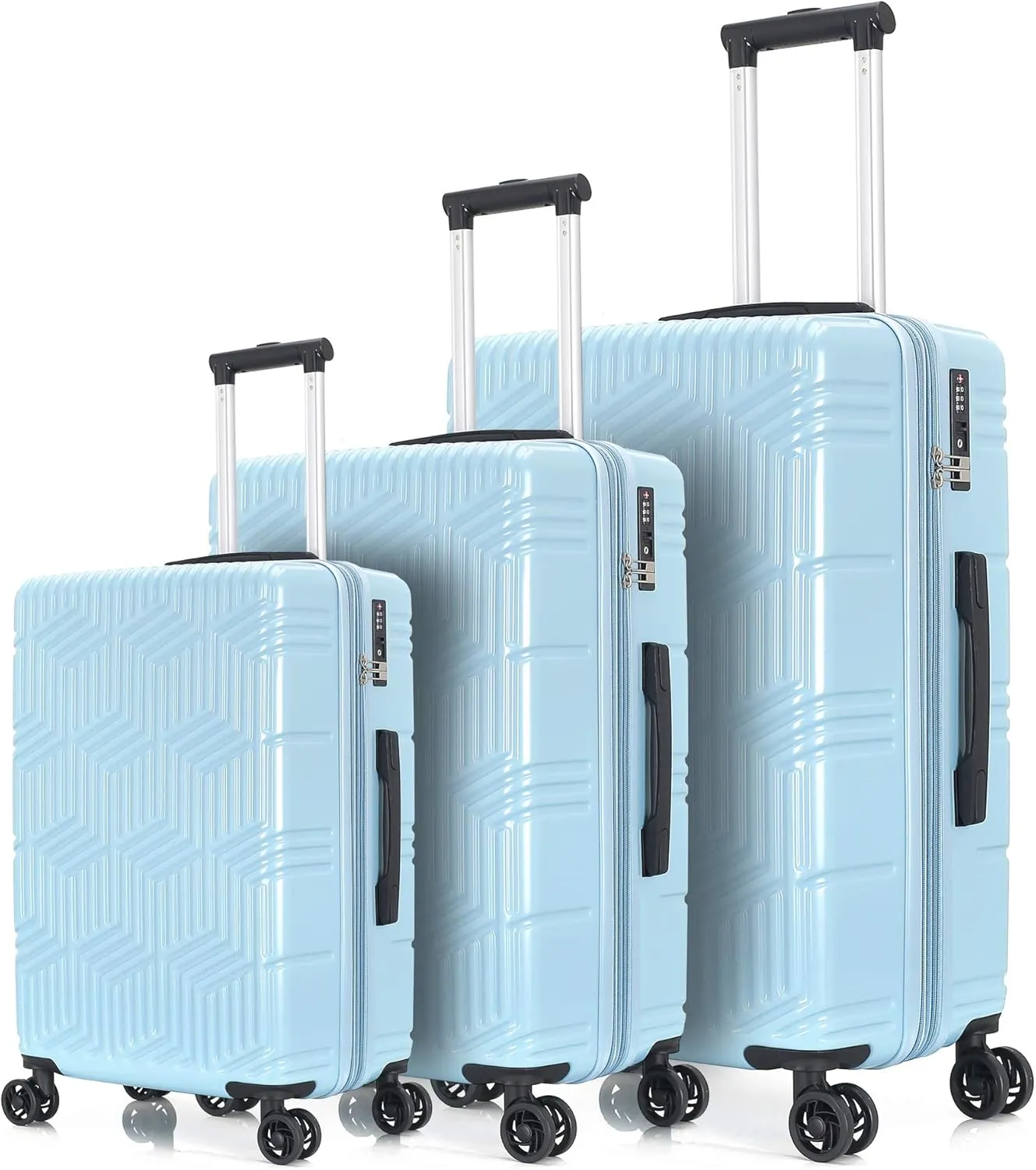 Luggage Set 3 Piece Set Suitcase set Spinner Hard shell Lightweight PC ABS with TSA Lock 20inch 24inch 28inch (light blue)