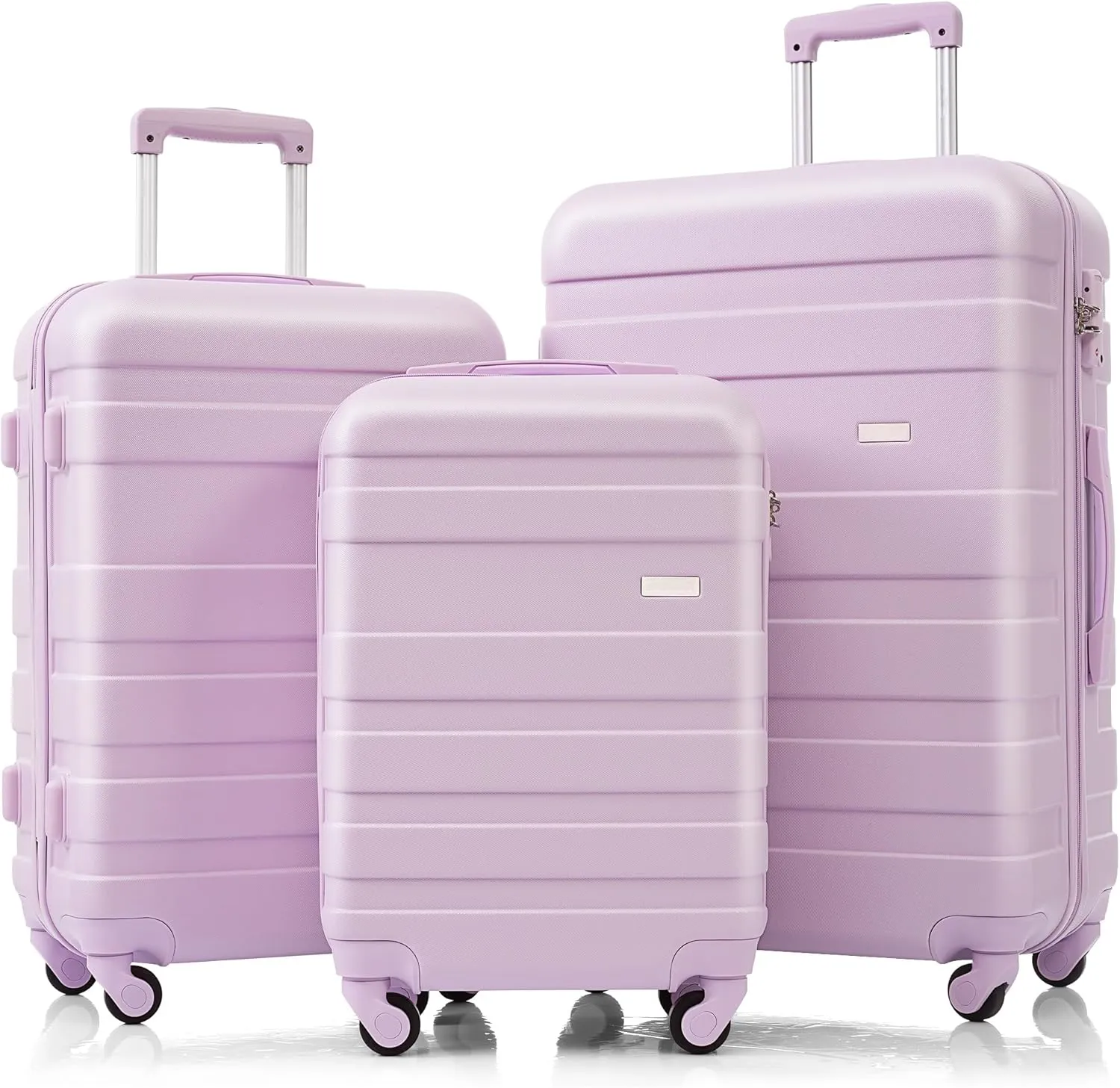 Luggage Set Lightweight ABS Hardshell with Spinner Wheels, Durable 3-Piece Suitcase Set, Purple Color
