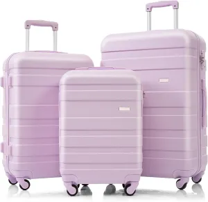 Luggage Set Lightweight ABS Hardshell with Spinner Wheels, Durable 3-Piece Suitcase Set, Purple Color