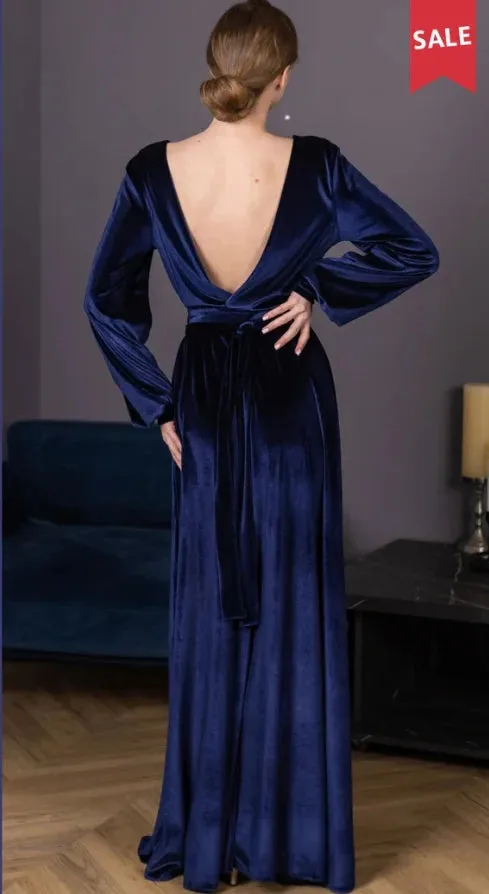 Luolandi Long Sleeves Winter Formal Dresses Women Velvet Wedding Guest Plus Size Dress Cocktail Dress Evening Dress With Slit