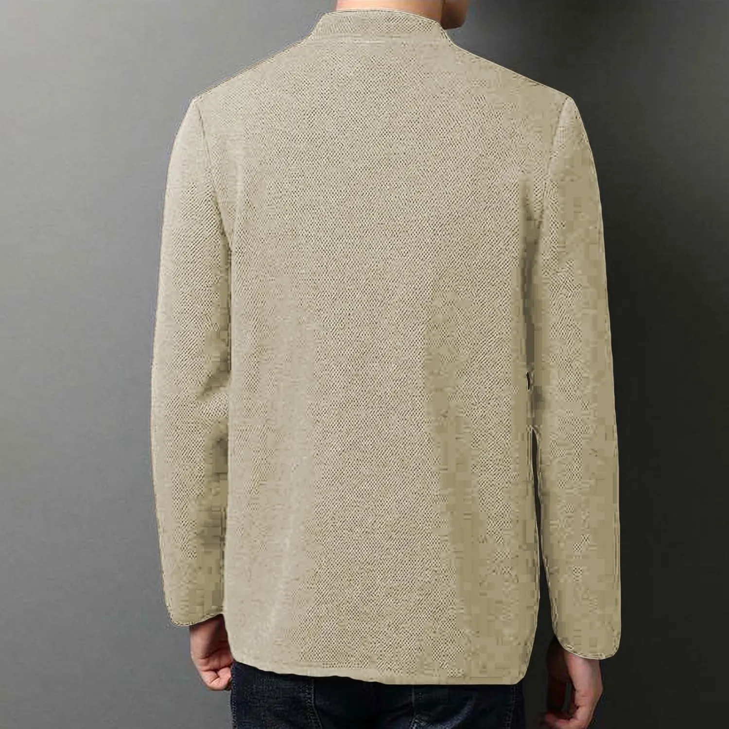 Lu's Chic Men's Soft Knit Blazer Open Front Cardigan Sweater Lightweight Mandarin Collar Slim Fit Casual Sports Coats Jacket