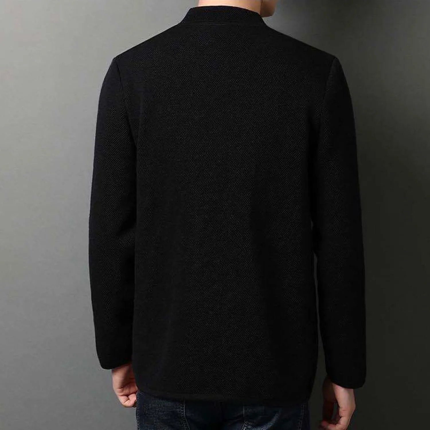Lu's Chic Men's Soft Knit Blazer Open Front Cardigan Sweater Lightweight Mandarin Collar Slim Fit Casual Sports Coats Jacket