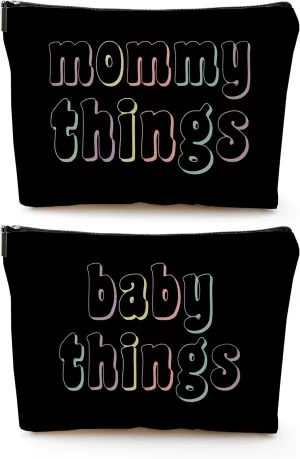 Mama and Baby Bag Set Canvas Pouch Set Keepsake for New Mothers Travel Toiletry Bag for Baby Stuff, Mother's Day Gifts, Set of 2 (Black)