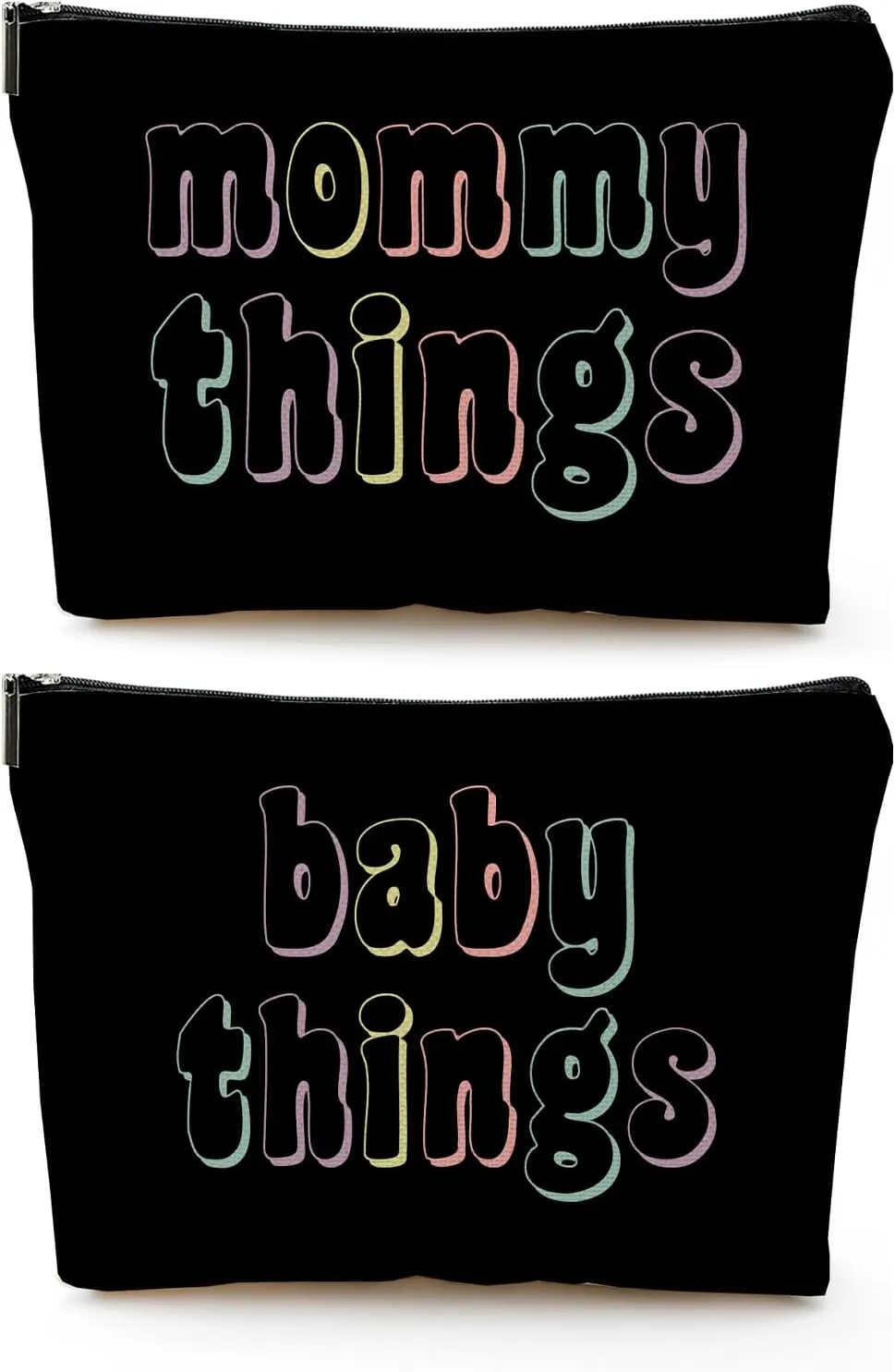 Mama and Baby Bag Set Canvas Pouch Set Keepsake for New Mothers Travel Toiletry Bag for Baby Stuff, Mother's Day Gifts, Set of 2 (Black)