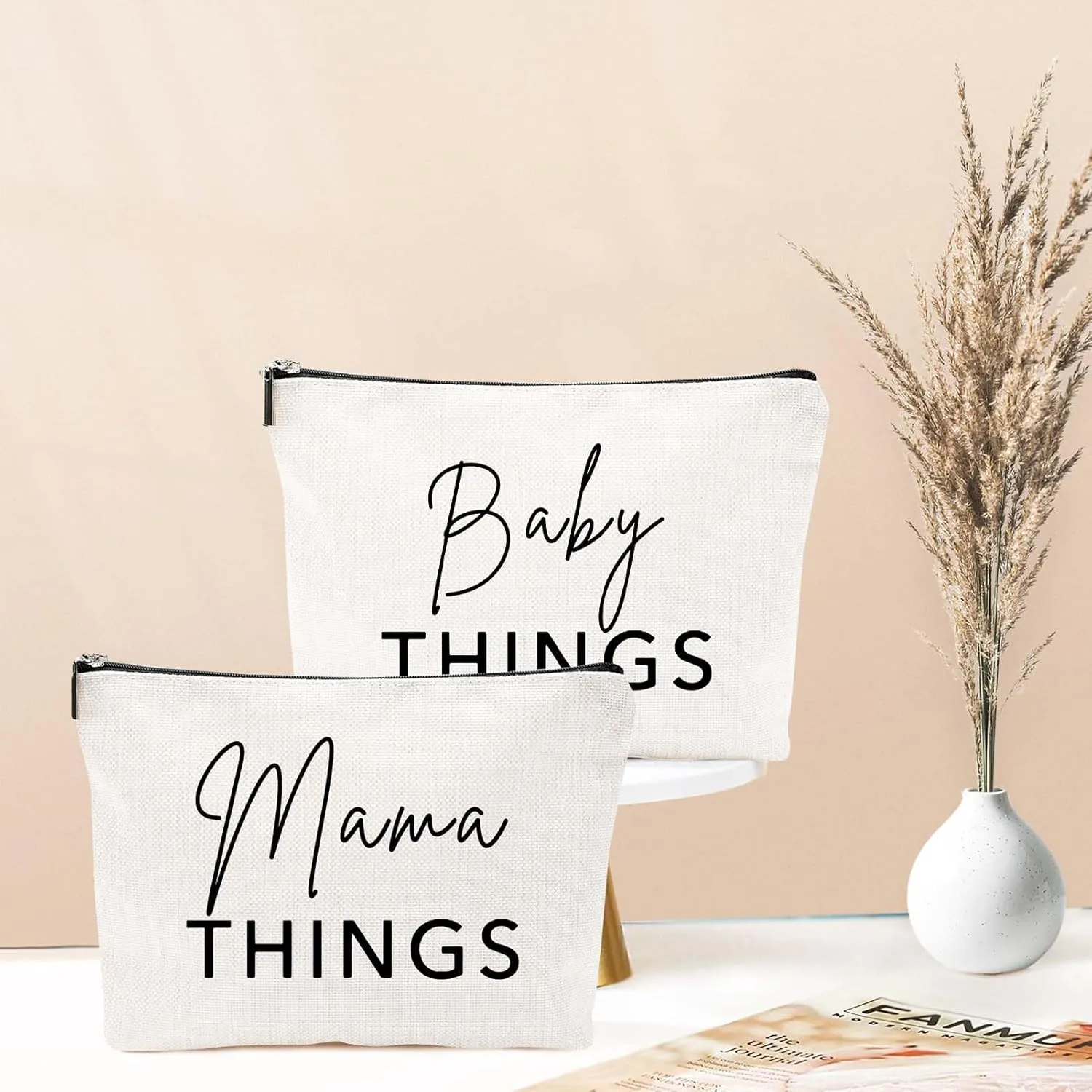 Mama and Baby Bag Set Canvas Pouch Set Keepsake for New Mothers Travel Toiletry Bag for Baby Stuff, Mother's Day Gifts, Set of 2