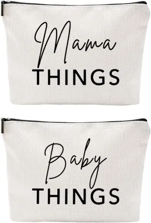 Mama and Baby Bag Set Canvas Pouch Set Keepsake for New Mothers Travel Toiletry Bag for Baby Stuff, Mother's Day Gifts, Set of 2