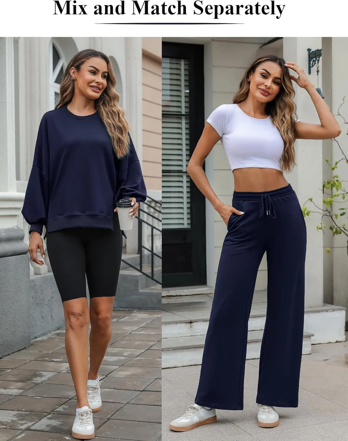 Marvmys Women 2 Piece Lounge Set Long Sleeve Wide Leg Sweatsuit Outfits Crewneck Oversized Tracksuit Fall Casual Loungewear