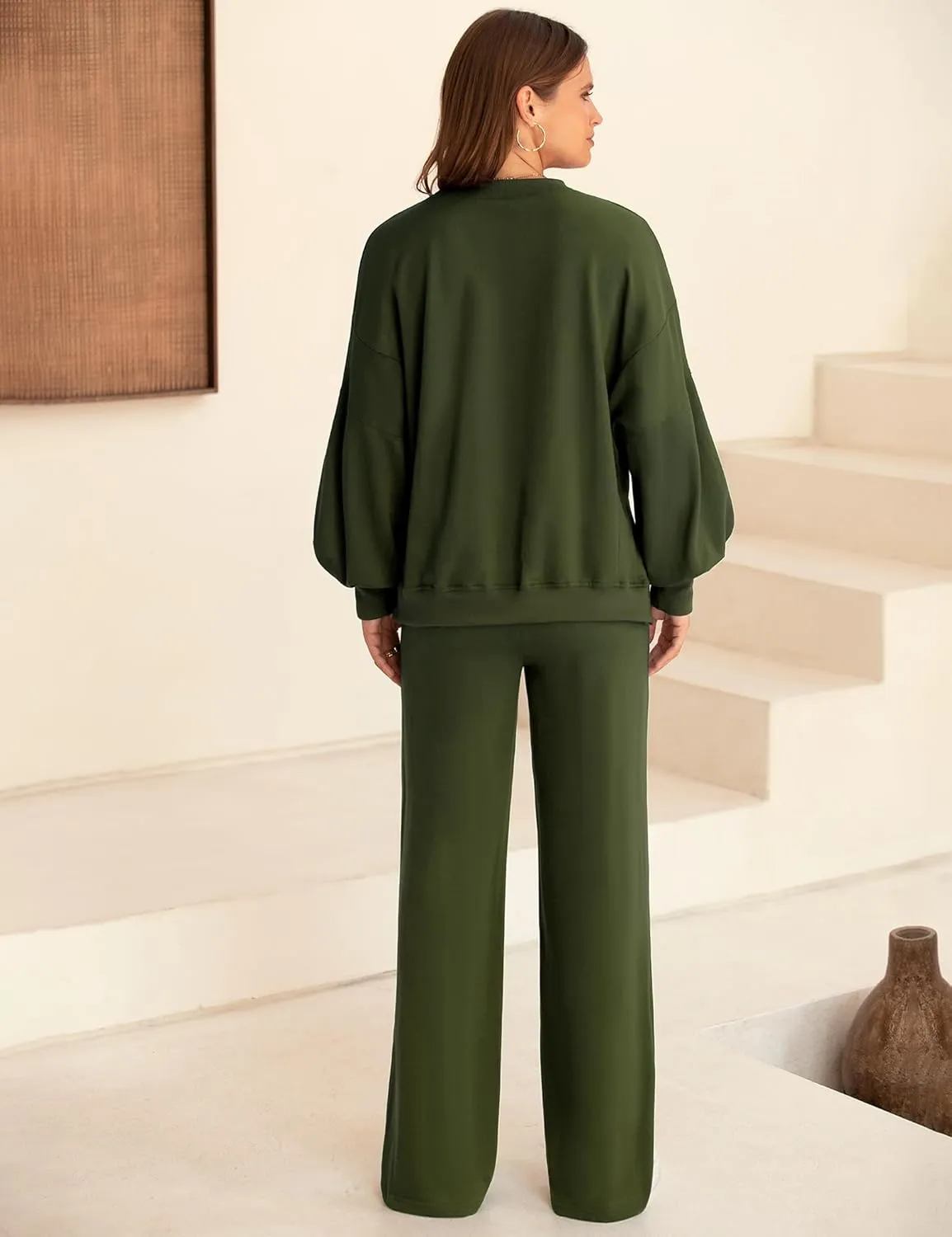 Marvmys Women 2 Piece Lounge Set Long Sleeve Wide Leg Sweatsuit Outfits Crewneck Oversized Tracksuit Fall Casual Loungewear