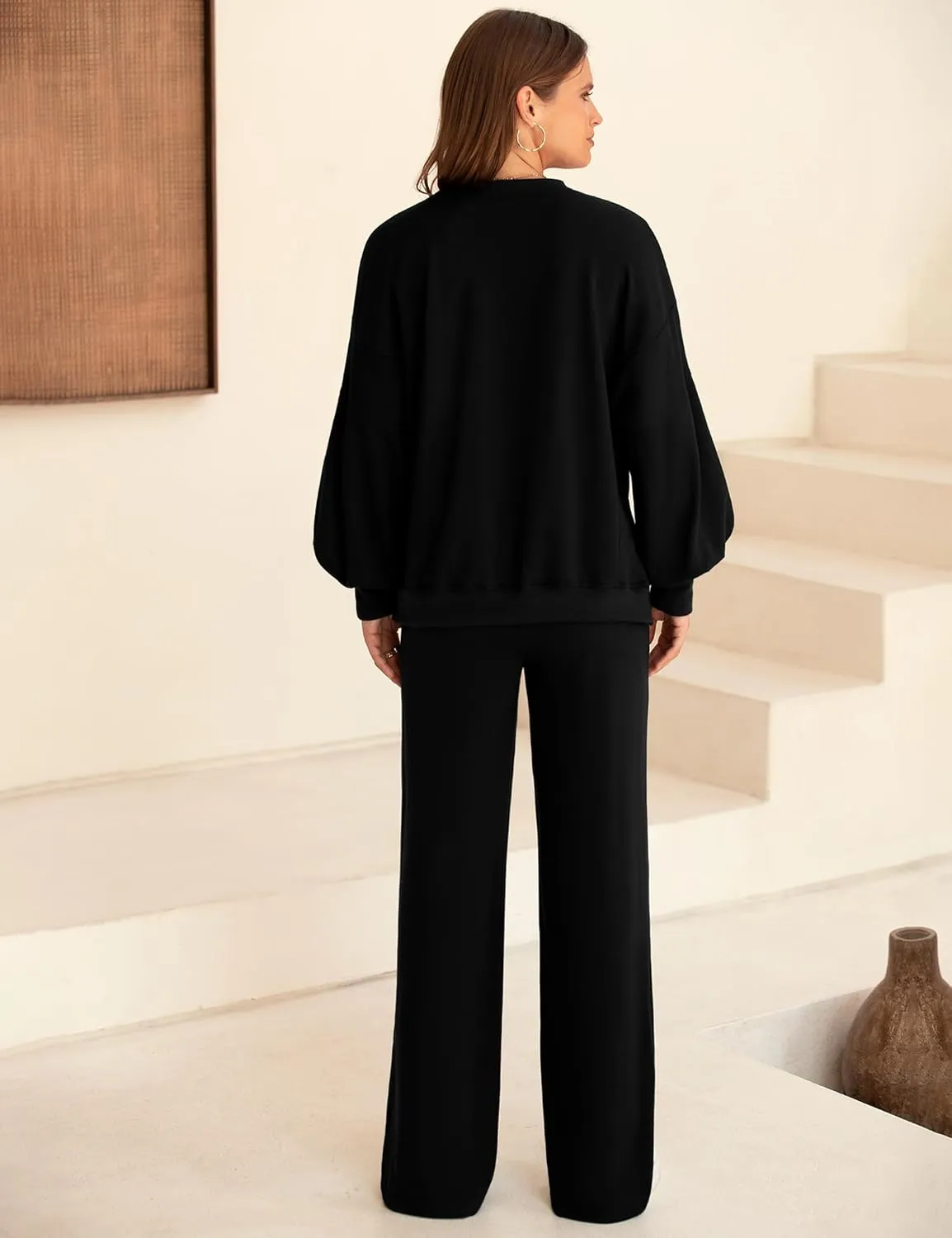 Marvmys Women 2 Piece Lounge Set Long Sleeve Wide Leg Sweatsuit Outfits Crewneck Oversized Tracksuit Fall Casual Loungewear