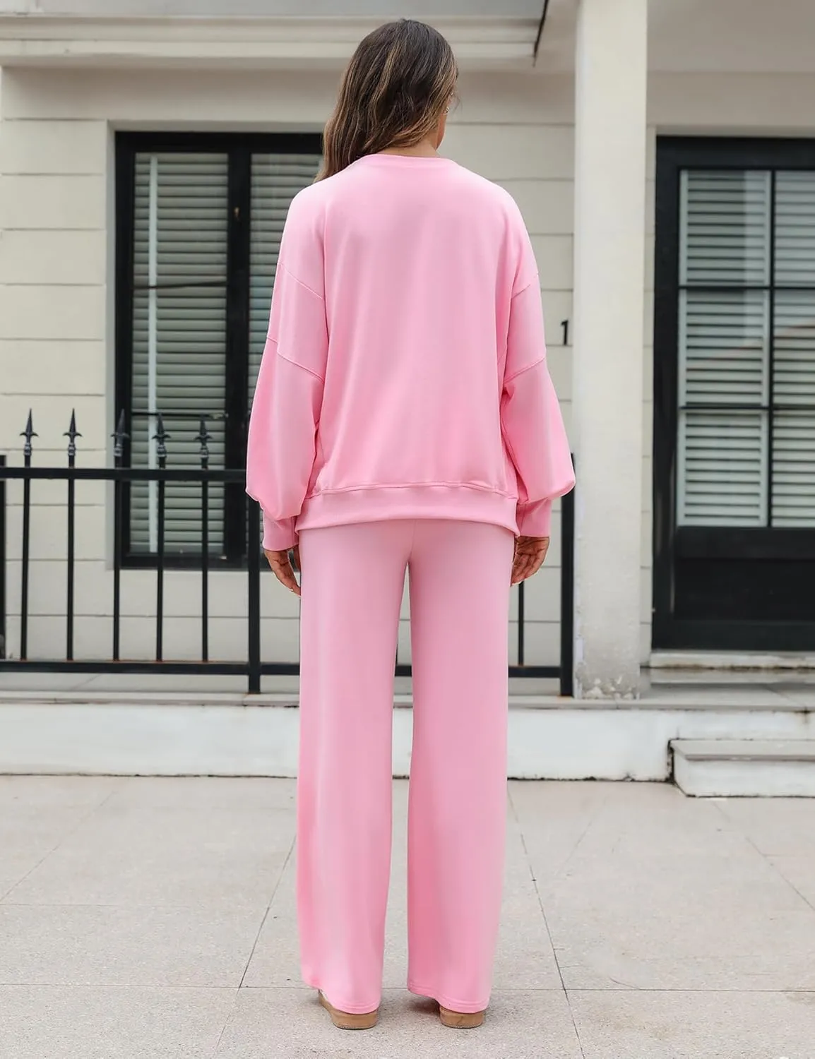 Marvmys Women 2 Piece Lounge Set Long Sleeve Wide Leg Sweatsuit Outfits Crewneck Oversized Tracksuit Fall Casual Loungewear