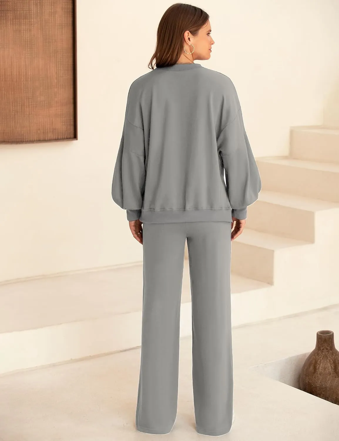 Marvmys Women 2 Piece Lounge Set Long Sleeve Wide Leg Sweatsuit Outfits Crewneck Oversized Tracksuit Fall Casual Loungewear