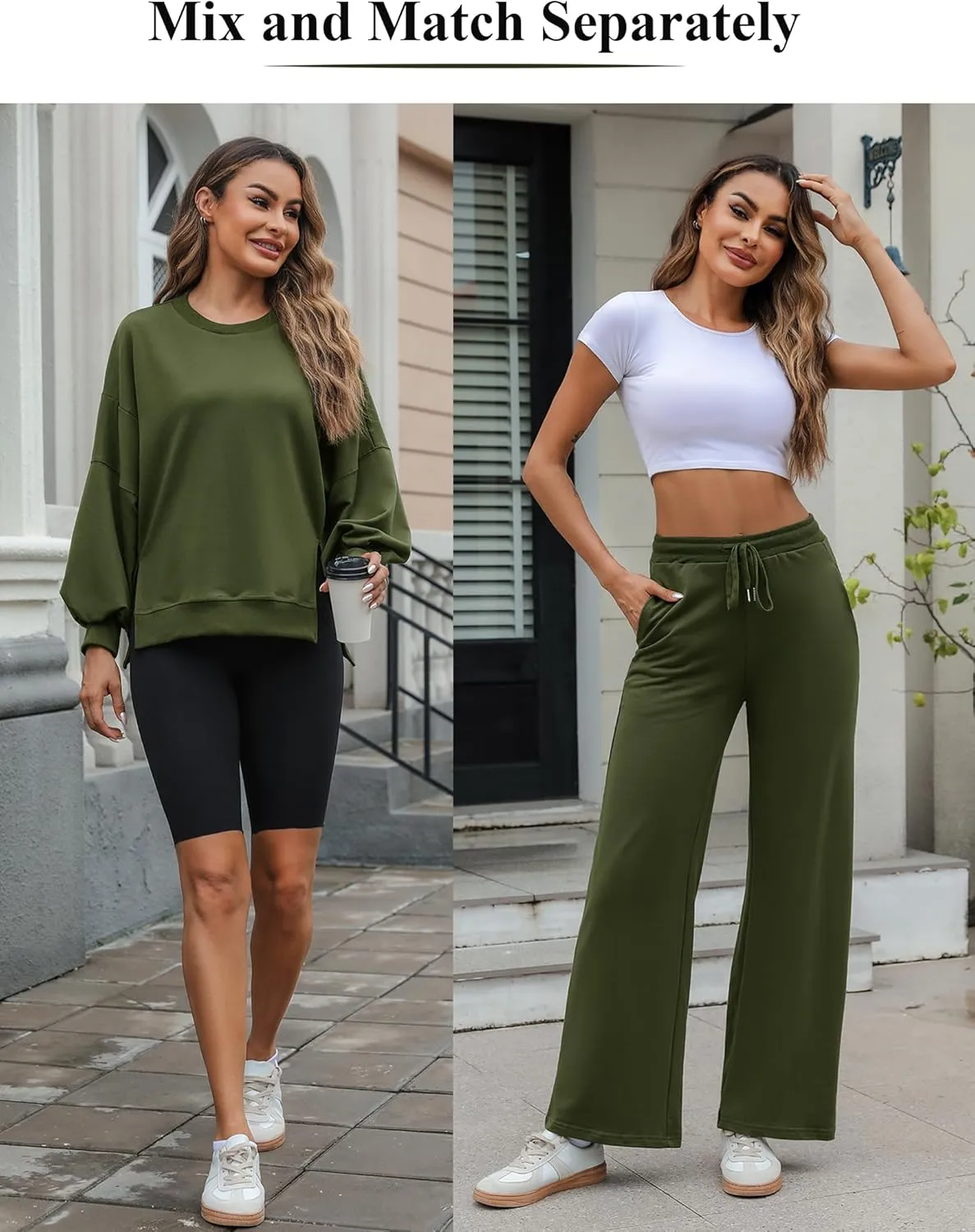 Marvmys Women 2 Piece Lounge Set Long Sleeve Wide Leg Sweatsuit Outfits Crewneck Oversized Tracksuit Fall Casual Loungewear