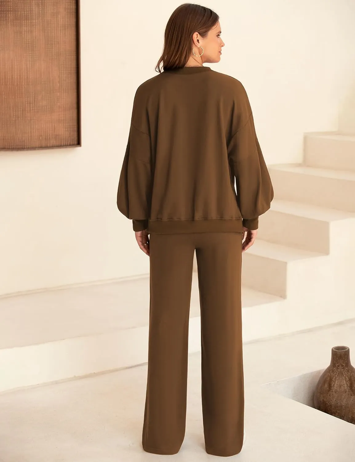 Marvmys Women 2 Piece Lounge Set Long Sleeve Wide Leg Sweatsuit Outfits Crewneck Oversized Tracksuit Fall Casual Loungewear