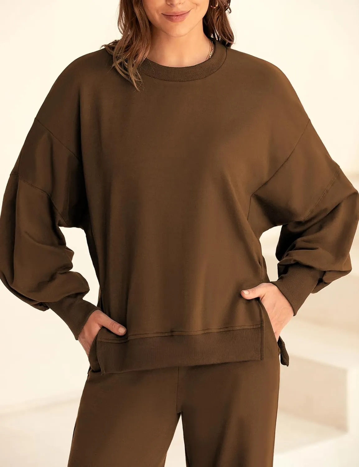 Marvmys Women 2 Piece Lounge Set Long Sleeve Wide Leg Sweatsuit Outfits Crewneck Oversized Tracksuit Fall Casual Loungewear
