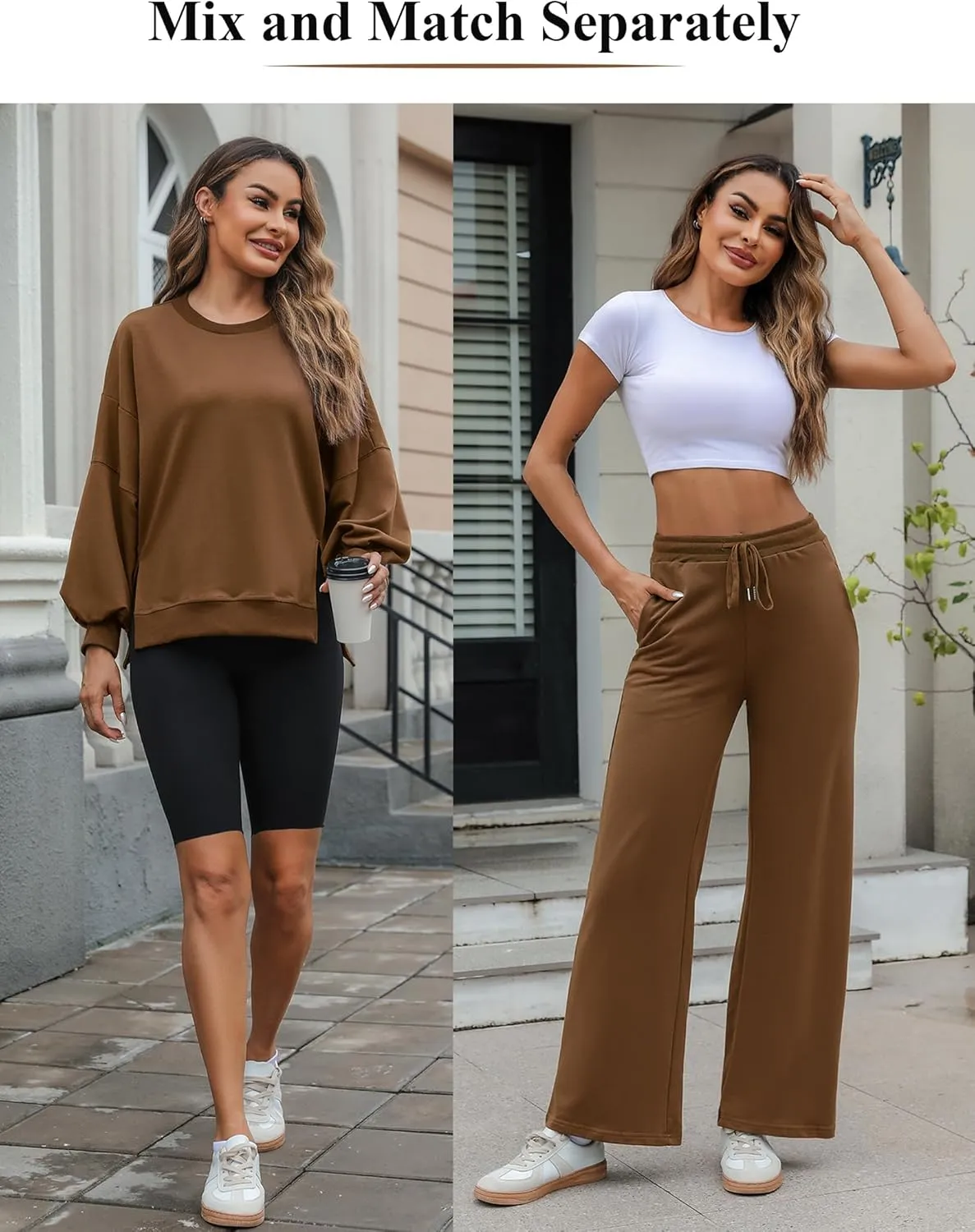 Marvmys Women 2 Piece Lounge Set Long Sleeve Wide Leg Sweatsuit Outfits Crewneck Oversized Tracksuit Fall Casual Loungewear