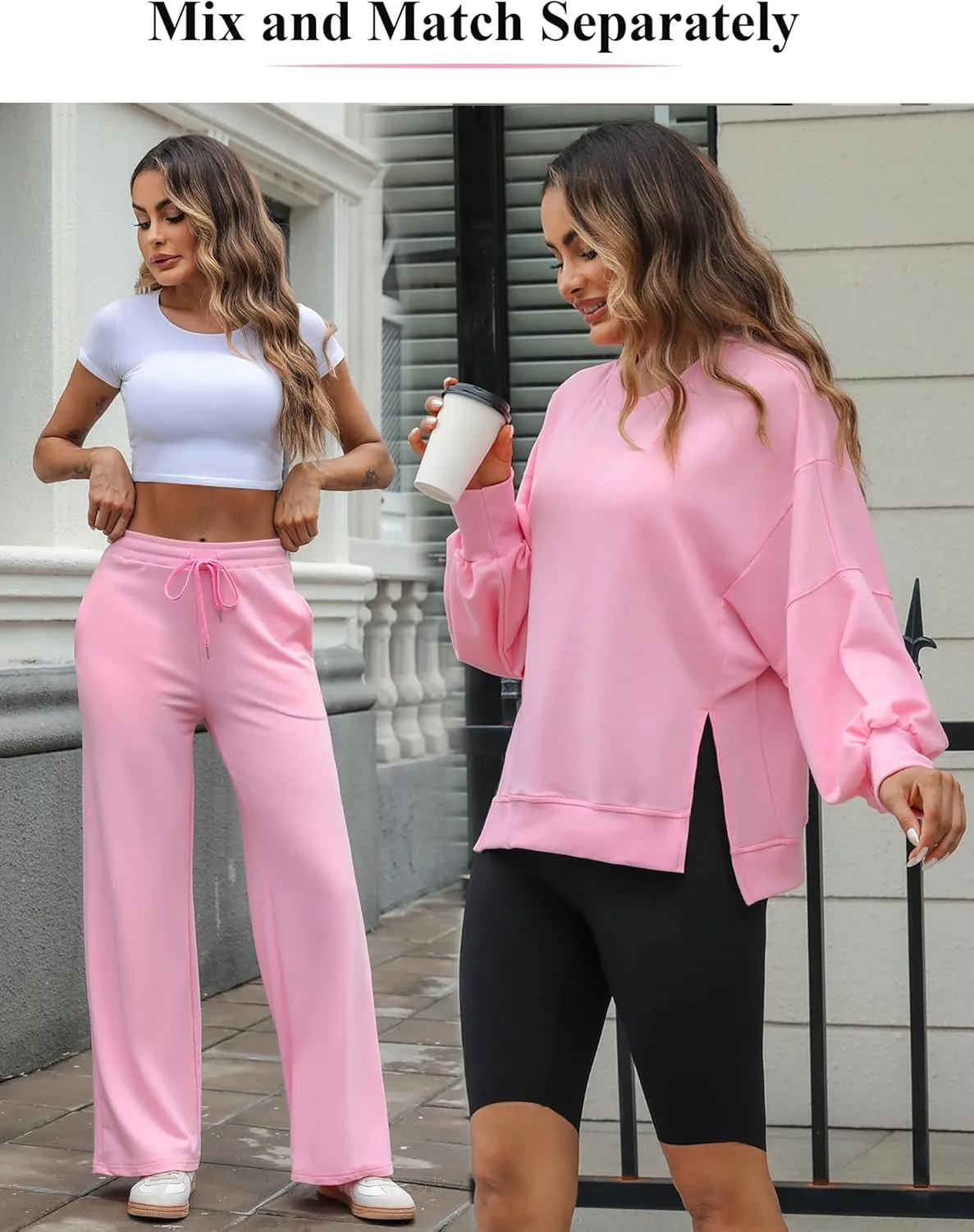 Marvmys Women 2 Piece Lounge Set Long Sleeve Wide Leg Sweatsuit Outfits Crewneck Oversized Tracksuit Fall Casual Loungewear