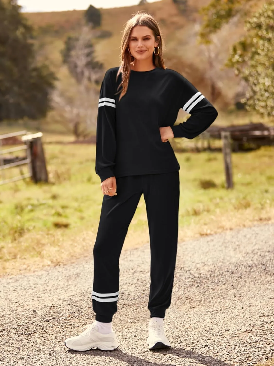 MASCOMODA 2025 Lounge Sets for Women Fall 2 Piece Outfits Tracksuit Jogger Set Long Sleeve Tops and Long Pants with Pockets