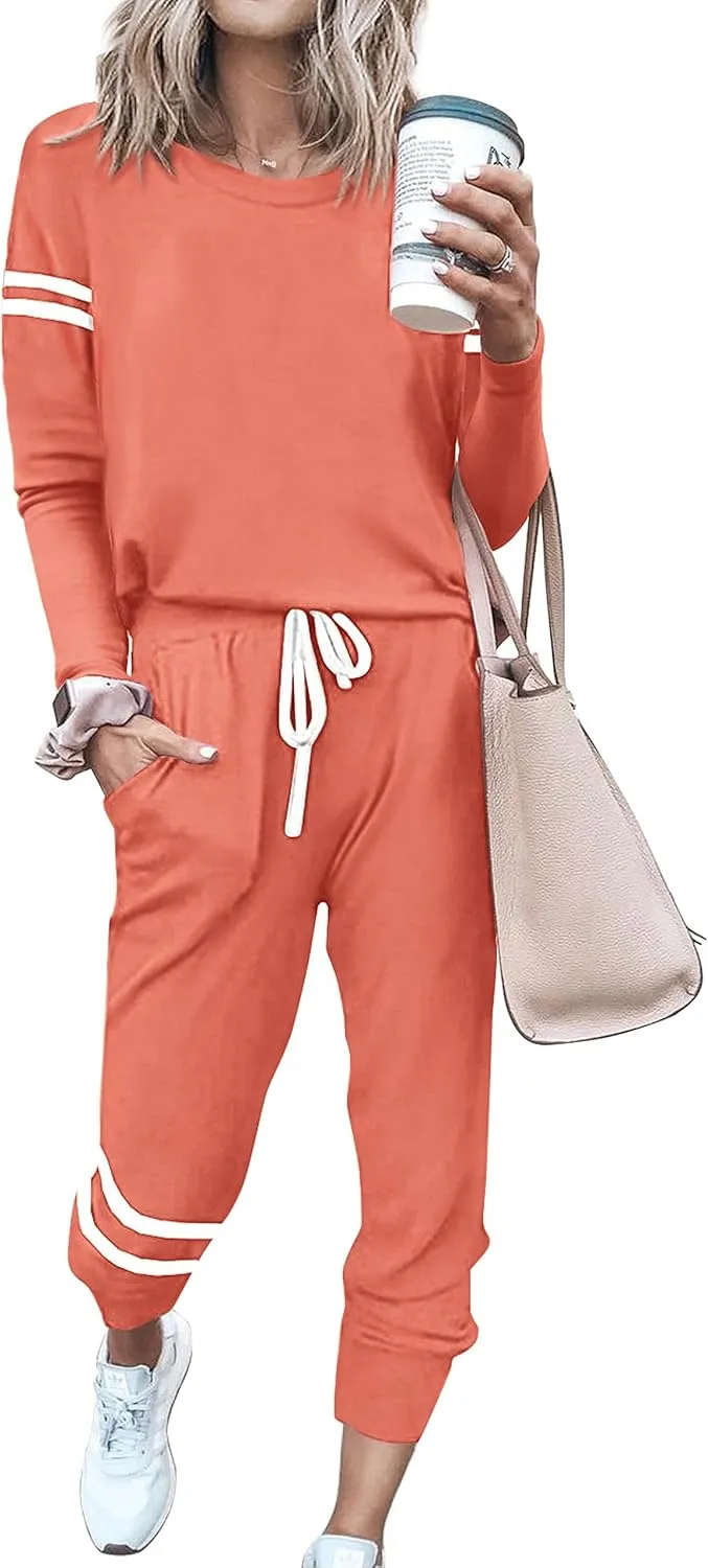MASCOMODA 2025 Lounge Sets for Women Fall 2 Piece Outfits Tracksuit Jogger Set Long Sleeve Tops and Long Pants with Pockets