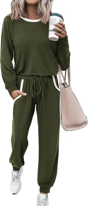 MASCOMODA 2025 Lounge Sets for Women Fall 2 Piece Outfits Tracksuit Jogger Set Long Sleeve Tops and Long Pants with Pockets