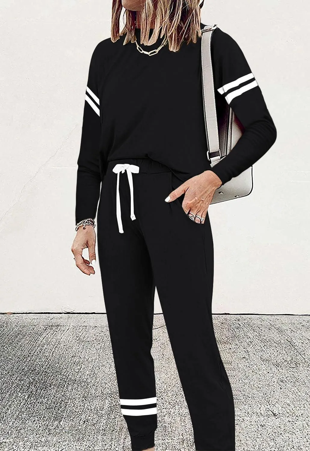 MASCOMODA 2025 Lounge Sets for Women Fall 2 Piece Outfits Tracksuit Jogger Set Long Sleeve Tops and Long Pants with Pockets