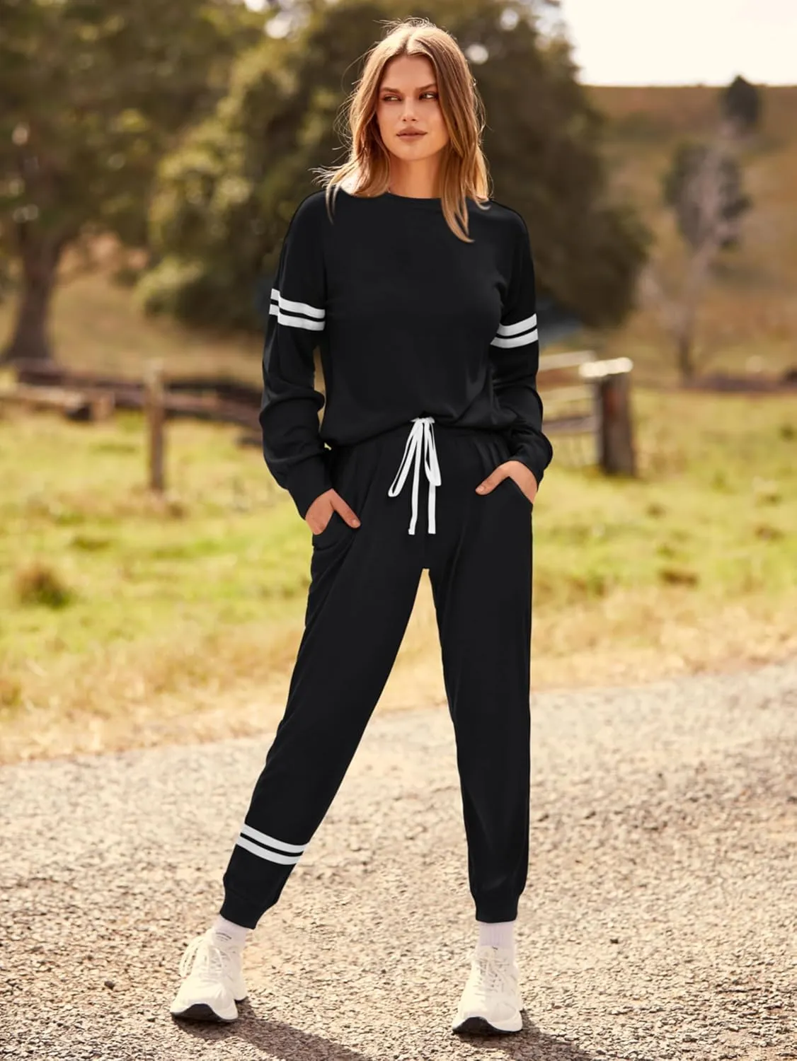 MASCOMODA 2025 Lounge Sets for Women Fall 2 Piece Outfits Tracksuit Jogger Set Long Sleeve Tops and Long Pants with Pockets