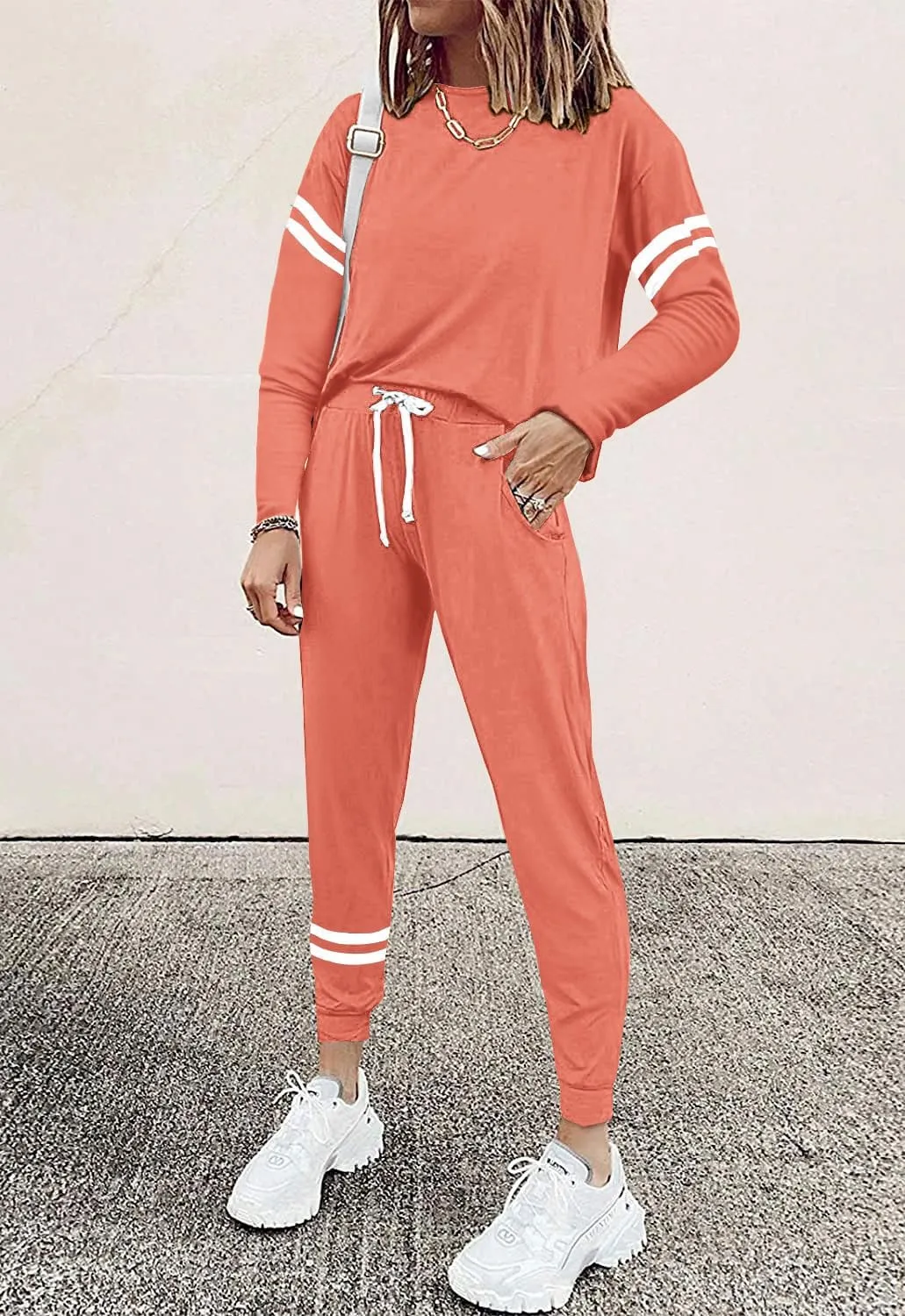 MASCOMODA 2025 Lounge Sets for Women Fall 2 Piece Outfits Tracksuit Jogger Set Long Sleeve Tops and Long Pants with Pockets