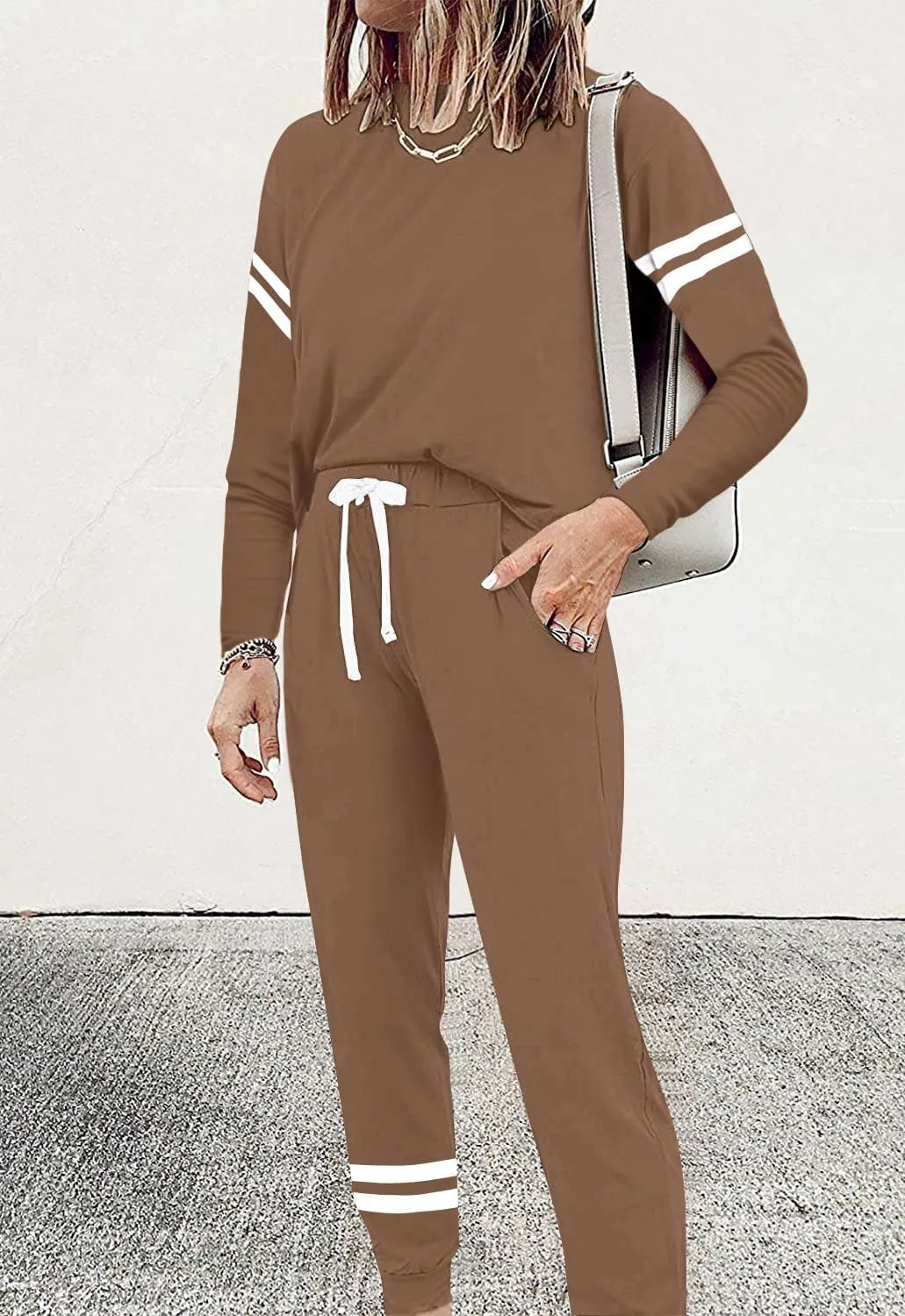 MASCOMODA 2025 Lounge Sets for Women Fall 2 Piece Outfits Tracksuit Jogger Set Long Sleeve Tops and Long Pants with Pockets