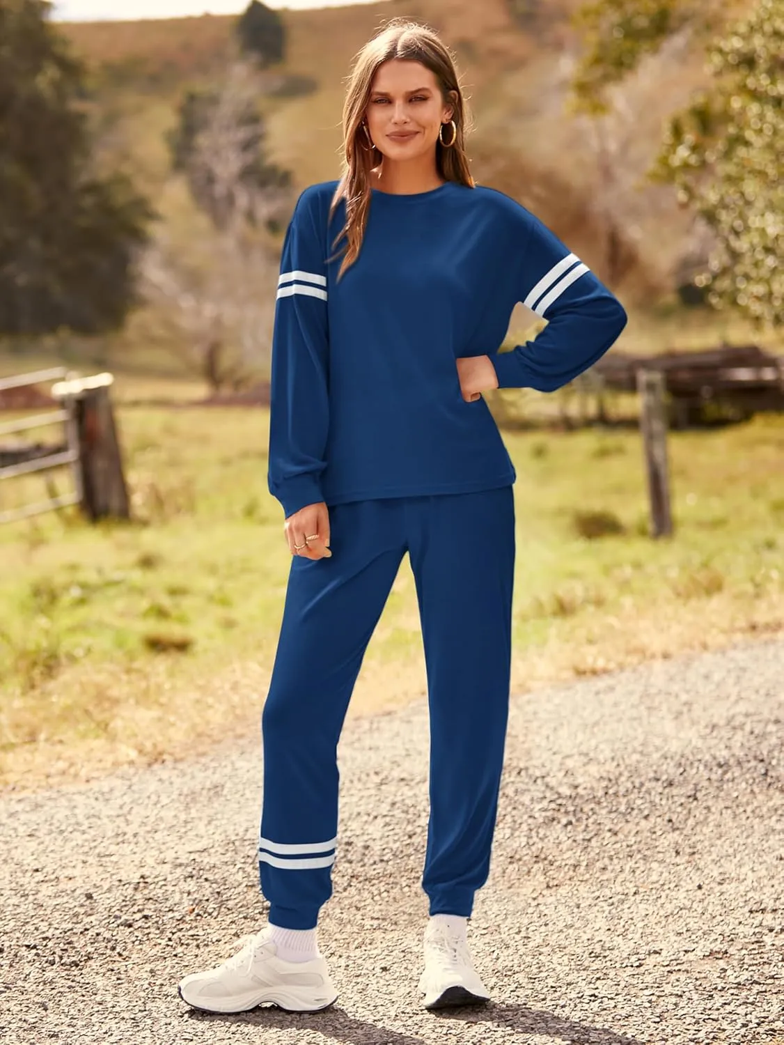 MASCOMODA 2025 Lounge Sets for Women Fall 2 Piece Outfits Tracksuit Jogger Set Long Sleeve Tops and Long Pants with Pockets