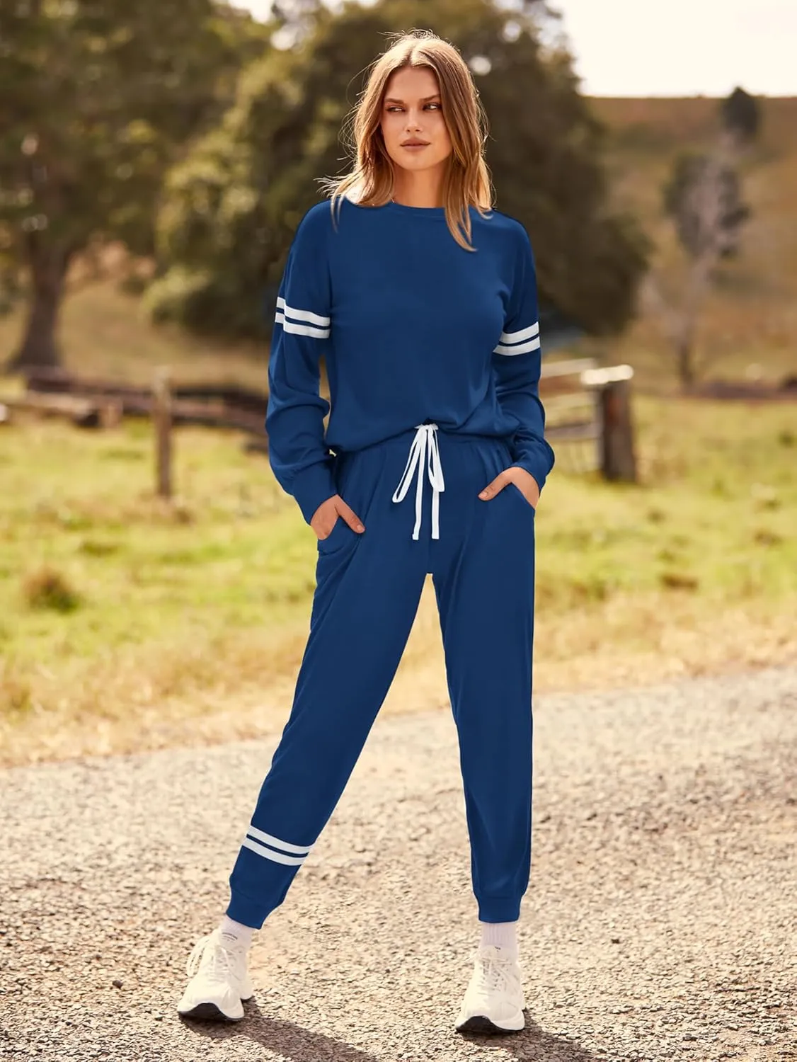 MASCOMODA 2025 Lounge Sets for Women Fall 2 Piece Outfits Tracksuit Jogger Set Long Sleeve Tops and Long Pants with Pockets