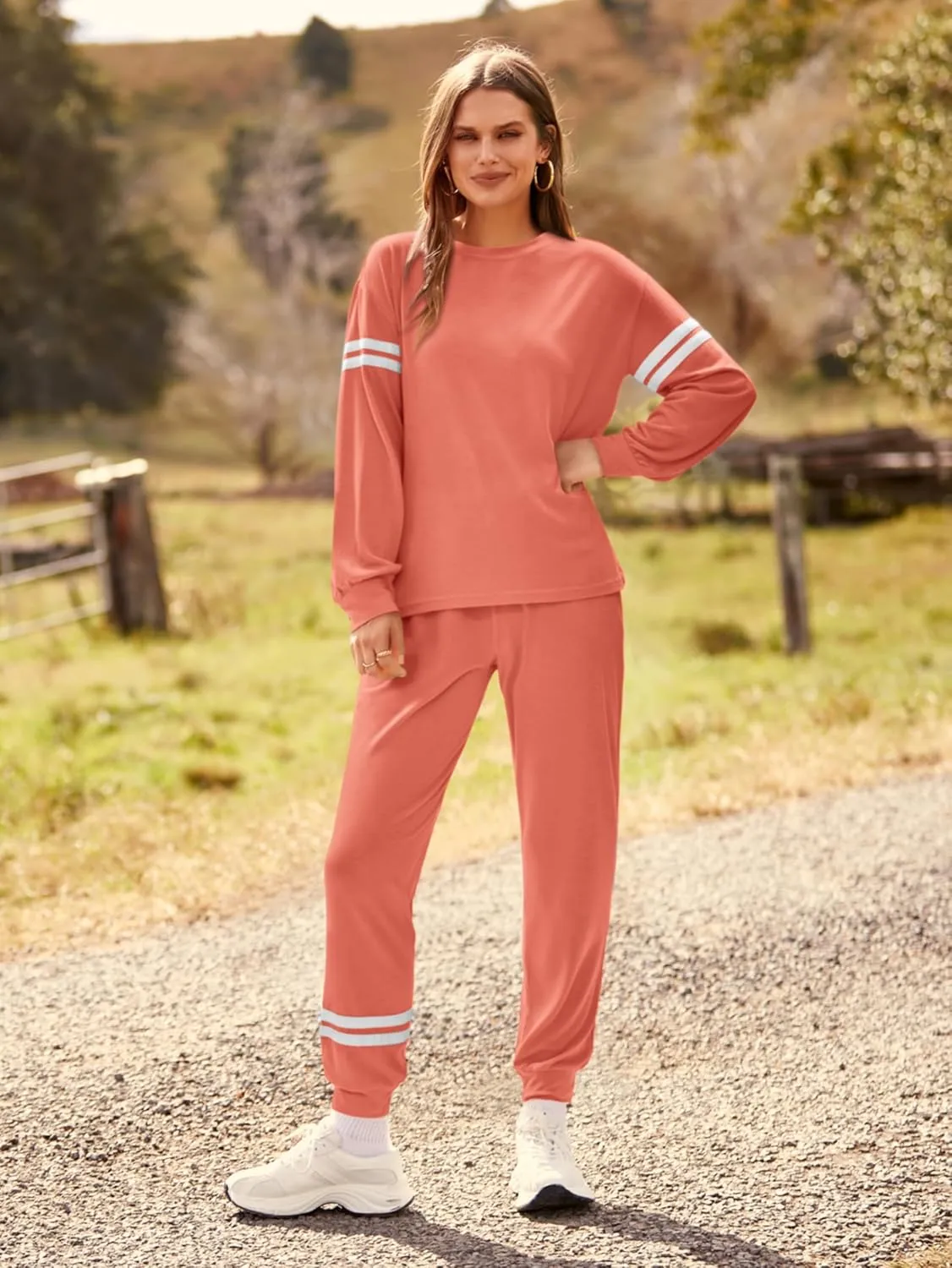MASCOMODA 2025 Lounge Sets for Women Fall 2 Piece Outfits Tracksuit Jogger Set Long Sleeve Tops and Long Pants with Pockets