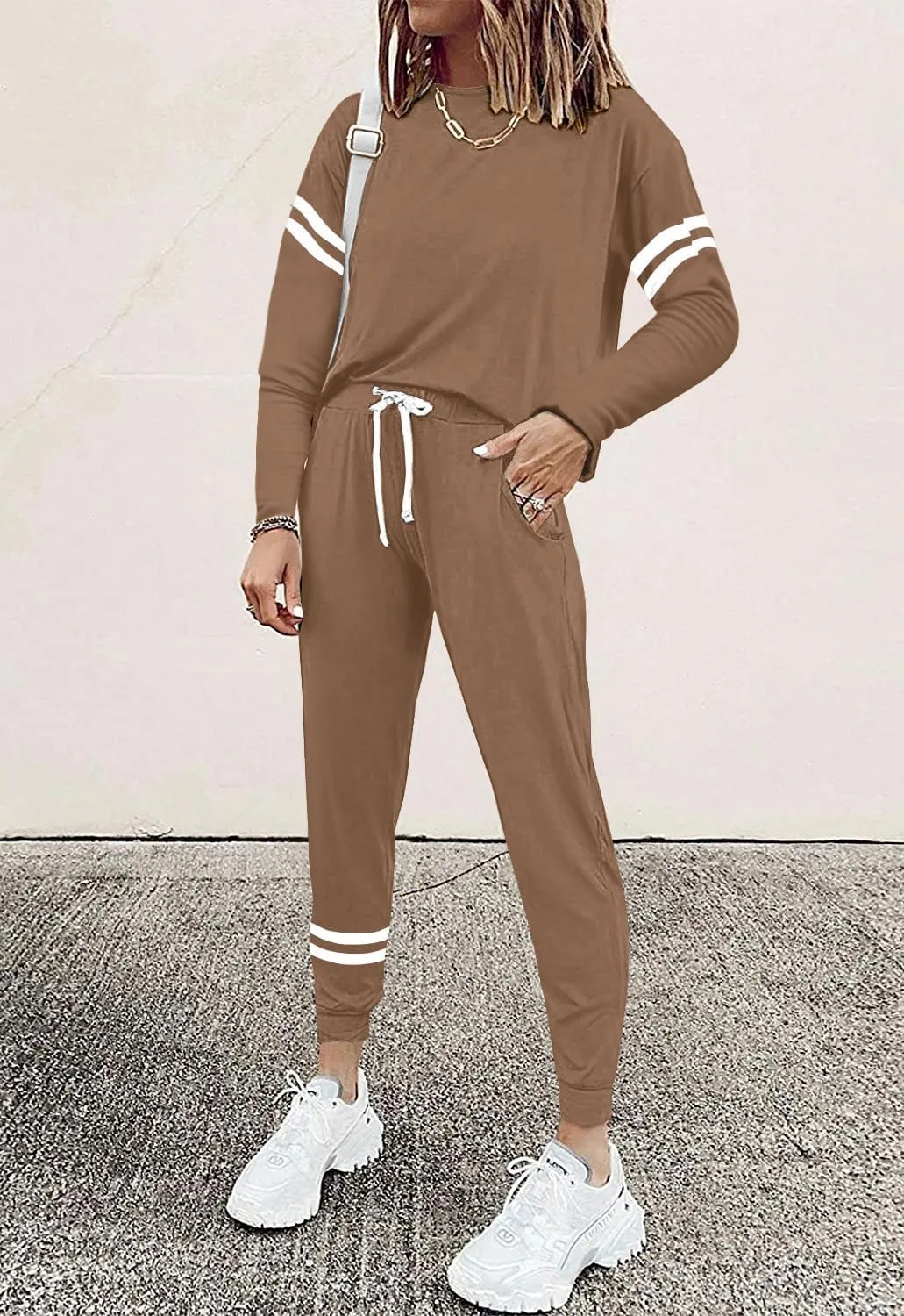 MASCOMODA 2025 Lounge Sets for Women Fall 2 Piece Outfits Tracksuit Jogger Set Long Sleeve Tops and Long Pants with Pockets